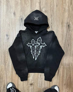 ชุดวอร์มพรีเมียมผ้าฟลีซคอตตอน 100% ทรงโอเวอร์ไซส์ ลวดลายปักแบบดิสเทรส สำหรับใส่เล่นกีฬา  รับสกรีนโลโก้  ชุดลำลอง - Product Image 3