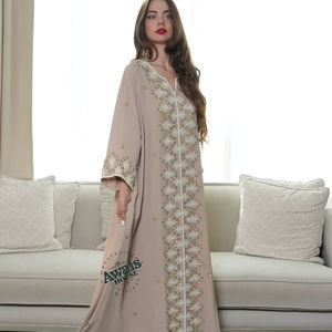 Wholesale Luxury 2-Piece Set Muslim <b>Women</b> Modest Simple Solid Chiffon Beaded Floor-Length A-Line Eco-Friendly Evening Dress - Product Image 1