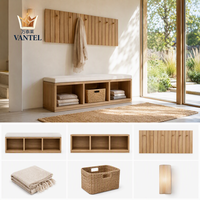 Muebles de Entrada para Casa de Huéspedes de Estilo Contemporáneo Vantel con Banco Zapatero y Sistema de Almacenamiento de Abrigos