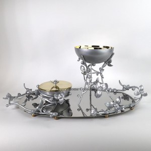 Quemador Chapado en plata más demandado y soporte floral para quemador de incienso Bakhoor con bandeja de espejo de vidrio al mejor precio
