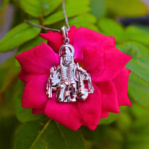 Colgante Zarkan Hanuman Ji con Cadena, Plata 925, Bañado en Oro Rosa y Rodio, Joyería Religiosa de la India - Product Image 1