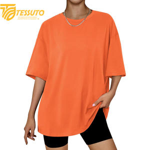 Camiseta básica de gran tamaño con logotipo estampado personalizado de peso pesado, camiseta de talla grande de alta calidad a la moda para mujer, Camiseta 100% de algodón con cuello en V - Product Image 1