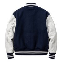 Premium Marineblaue Lederjacke mit Wollkörper und Gesticktem Aufnäher, College-Bomberjacke, Streetwear-Jacke, Maßanfertigung OEM ODM Großhandel US