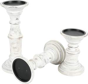 Portavelas de Madera Hechos a Mano |   Juego de Portavelas de Pilar Vintage |   Decoración Rústica para el Hogar - Product Image 3