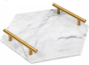 OEM Custom High-End Nordic Serving <b>Tray</b> Modern White Green Marble with Metal Handles Light Luxury Rectangle Tea <b>Tray</b> - Product Image 2