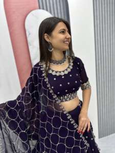 Costume de mariage indien traditionnel Georgette Lehenga Choli semi-cousu pour femmes pour les fêtes d'été et d'hiver inspiré pour les adultes - Product Image 5