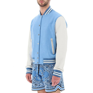 Veste de Baseball en Laine pour Homme avec Manches en Rexine Design Uni Couleur Contraste des Bordures et Poches à Fermeture Éclair Veste de Baseball pour Homme - Product Image 5
