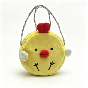 Sac à main rond jaune en peluche de poussin personnalisé, Sac à bandoulière doux en peluche de poussin avec corde tressée argentée, Sac jaune en peluche de poussin - Product Image 6