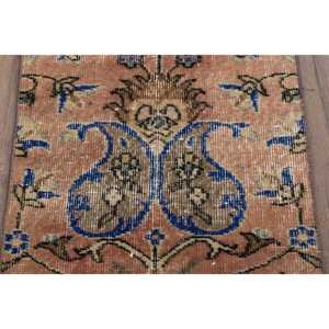 Turkish 1.7x2.7 ft Rug, Vintage Rug, <b>Brown</b> Check Rug <b>Wool</b> - Product Image 3