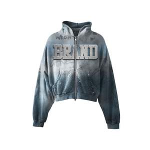 Sudaderas Extra Grandes de Felpa de Algodón Grueso 2026 con Logotipo Personalizado para Hombre, Sudaderas con Cremallera, Franjas Serigrafiadas, Sudadera con Pedrería - Product Image 2