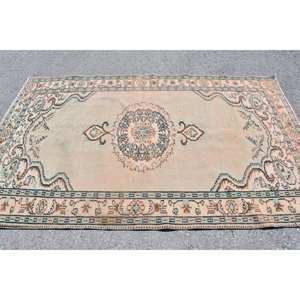 Vintage 4ft 9in X 7ft 6in tapis de laine turque Beige et bleu Patchwork plat tissage salon tapis Latex support pour décorations - Product Image 3