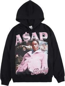 Sweat à capuche ample pour homme en coton pur noir avec design épaules tombantes - Product Image 4