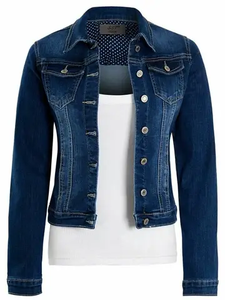Haute qualité personnalisable femmes bleu à manches longues Denim hauts manteau populaire OEM Services pour les grandes tailles avec peau de mouton - Product Image 4