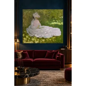 Fida Monet Femme lisant dans l'ombre d'un arbre Impression sur toile - Product Image 1