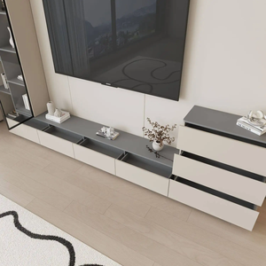 Meuble TV en bois massif, ensemble intégré, style moderne et minimaliste, meuble de rangement pour salon, meuble TV sur pied, mur d'arrière-plan TV personnalisé - Product Image 3
