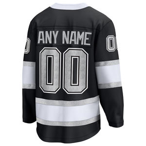 Jersey de hockey personalizado negro y plateado para hombres, ropa deportiva ligera de manga larga con retazos, cómoda, transpirable, atlética - Product Image 3