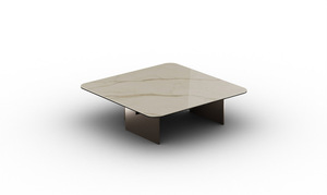 Mesa de Centro Moderna de Cerámica Cuadrada con Superficie de Textura de Mármol y Base de Metal para Sala de Estar - Product Image 2