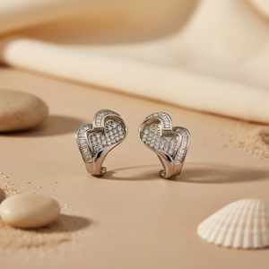 Pendientes de Diamantes en Forma de Corazón para Mujer, Joyería Elegante de Plata - Product Image 2