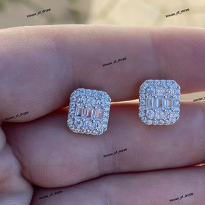 Pendientes de Botón con Incrustaciones de Circonitas, Diseño Cuadrado de Lujo, Joyería Hip Hop Brillante, Pendientes de Declaración para Hombres y Mujeres - Product Image 4