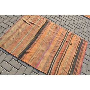 Alfombra de lana turca Vintage, alfombra de área de gran tamaño naranja y negra, patrón de retazos de 37x53 pies para sala de estar o pasillo para adolescentes - Product Image 4