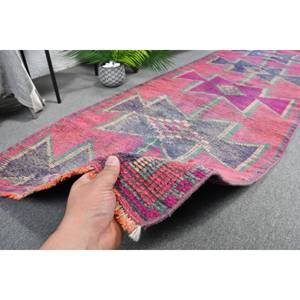 Tapis Vintage Turc Bohème Rose Bleu 2,9X8,7 pieds Grande Surface Patchwork Laine avec Support en Latex pour Couloir ou Chambre - Product Image 3