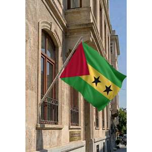 Sao Tome and Principe Wall-Mounted Telescopic Flagpole <b>Set</b> with Digital Printing Contemporary Pennant Style - Product Image 2