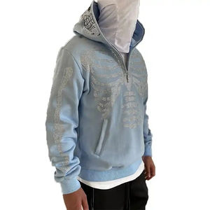 Sweat à capuche intégral pour homme tendance 2025, 100% coton, poids lourd, 420 GSM, imprimé avec des strass, saison hivernale, polaire - Product Image 3