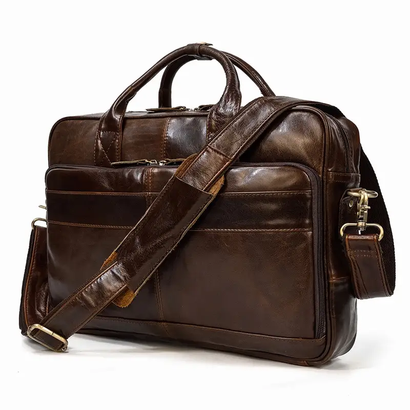 Large Genuine Leather Handbag for Men Business Laptop Bag Male Travel Briefcase Fashion Real Cowhide Computer Shoulder Bag