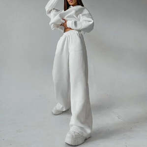 OEM Winter Heavyweight <b>Fleece</b> Cotton <b>Women</b> Casual Long Pullover Hoodie Set <b>Joggers</b> Sweat Suit Sportswear Solid Lace - Product Image 5