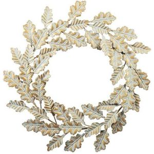 Couronne murale en métal doré de luxe, décoration murale suspendue, grande couronne en laiton faite à la main avec des feuilles et des fleurs blanches pour mariage, maison et hôtel - Product Image 5