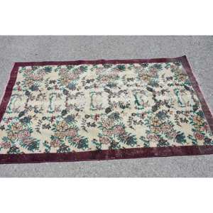 Vintage 3.5ft X 6.3ft tapis de laine turque Beige rouge Patchwork abstrait fait à la main grande zone Rectangle tapis Latex couloir chambre - Product Image 3