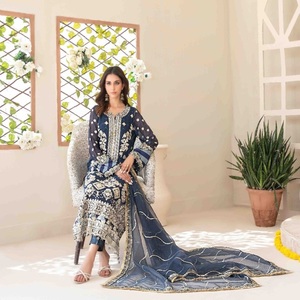 Robes pakistanaises en soie Georgette brodée pour femmes, ensembles 3 pièces Tawakkal Vol FENELLA, tenues de soirée de mariage, longueur au sol - Product Image 4
