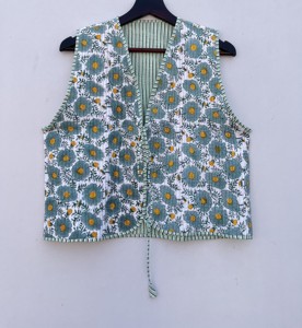 Chaleco acolchado hecho a mano con cuello en V para mujer, chaqueta de bombardero informal sostenible de longitud corta, bordado, decoración frontal abierta - Product Image 6