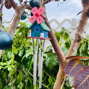 YEEYAYA Handmade Modern & Retro Wooden House Wind Chime Mini Pendant for Outdoor Meditation & <b>Garden</b> Decor Metal Material - Product Image 2