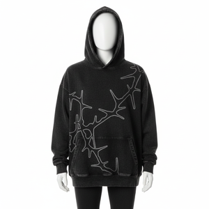 Pull ample en molleton français délavé de luxe personnalisé, lourd, avec broderie 3D, logo avant en strass, automne, pour hommes - Product Image 4