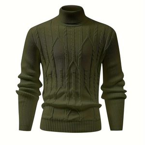 Pull à col roulé pour hommes avec logo personnalisé OEM Vente en gros Pull en tricot torsadé à coupe ajustée Automne Hiver Pull à col montant pour hommes - Product Image 1