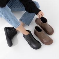 [JSHOE] Sepatu Boots Wanita Kulit Sapi Asli dengan Lapisan Bulu, Ritsleting Samping, Sol Ringan Anti-Selip, Sepatu Nyaman untuk Musim Dingin