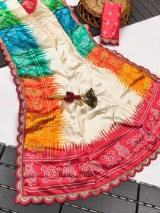 Saree étnico con estampado Bandhej colorido con borde bordado tradicional fiesta de boda Diwali Festival desgaste para graduación temporada de invierno - Product Image 2