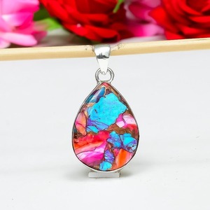 Colgante de Joyería Artesanal de Estilo Bohemio para Mujer, con Piedra Turquesa y Cobre, Plata de Ley 925 con Baño de Rodio, Solitario - Product Image 3