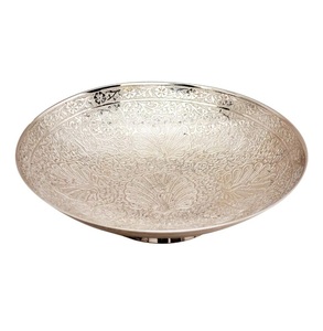 Frutero tallado decorativo pulido hecho a mano de latón (plata 10 pulgadas) Exportador DE BODA dorado grande - Product Image 1