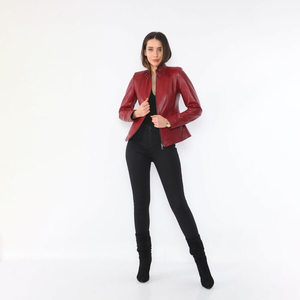 Veste en cuir véritable de haute qualité pour femmes élégantes Slim Fit Design broderie décoration veste en cuir respirant en gros - Product Image 3