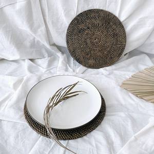 Handmade Tabletop Decoration Rattan <b>coaster</b> With <b>Black</b> Rim Natural Dinner Serving Charger Plates - Product Image 5