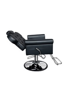 Chaise de barbier industrielle vintage en similicuir noir avec base ronde hydraulique, mobilier de salon de coiffure - Product Image 3