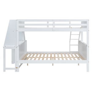 Lit superposé multifonctionnel double sur grand lit avec bibliothèque et bureau intégrés pour la chambre des enfants et des adolescents, cadre de lit en bois - Product Image 2