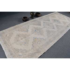 Alfombra turca Vintage de 4 pies, 8x12 pies y 5 pulgadas, alfombra de lana tejida plana Beige y azul con respaldo de látex para decoraciones de sala de estar - Product Image 2