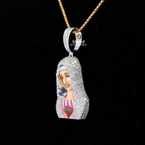 Totalmente tachonado Hip Hop madre casarse cara colgante en redondo brillante corte Moissanite diamantes 925 plata esterlina - Product Image 5