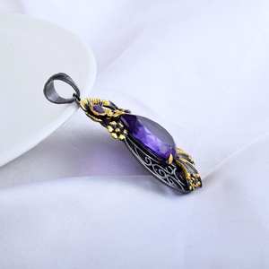 สร้อยคออเมทิสต์สีม่วงลูกแพร์สำหรับผู้หญิงจี้เงินสเตอร์ลิง925สีดำโรเดียมชุบทองของขวัญวันเกิด - Product Image 2