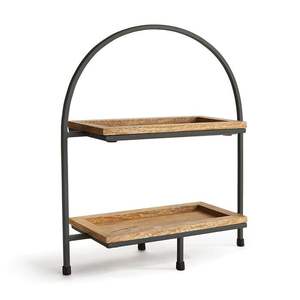 Support à gâteau moderne en bois à 2 étages avec cadre en métal noir, résistant au four, de haute qualité - Product Image 1