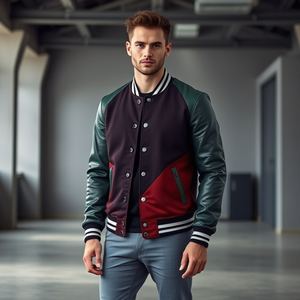 Veste universitaire violette personnalisée avec logo personnalisé, design OEM pour femmes, manches en cuir, commande en gros, fabriquée au Pakistan, quantité minimale de commande bas - Product Image 3