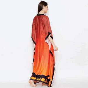 Slim Fit Viscose Rayon V Neck Short Extended Sleeves Brown Ombrey Loungewear <b>Kaftan</b> <b>Women</b> dresses - Product Image 4